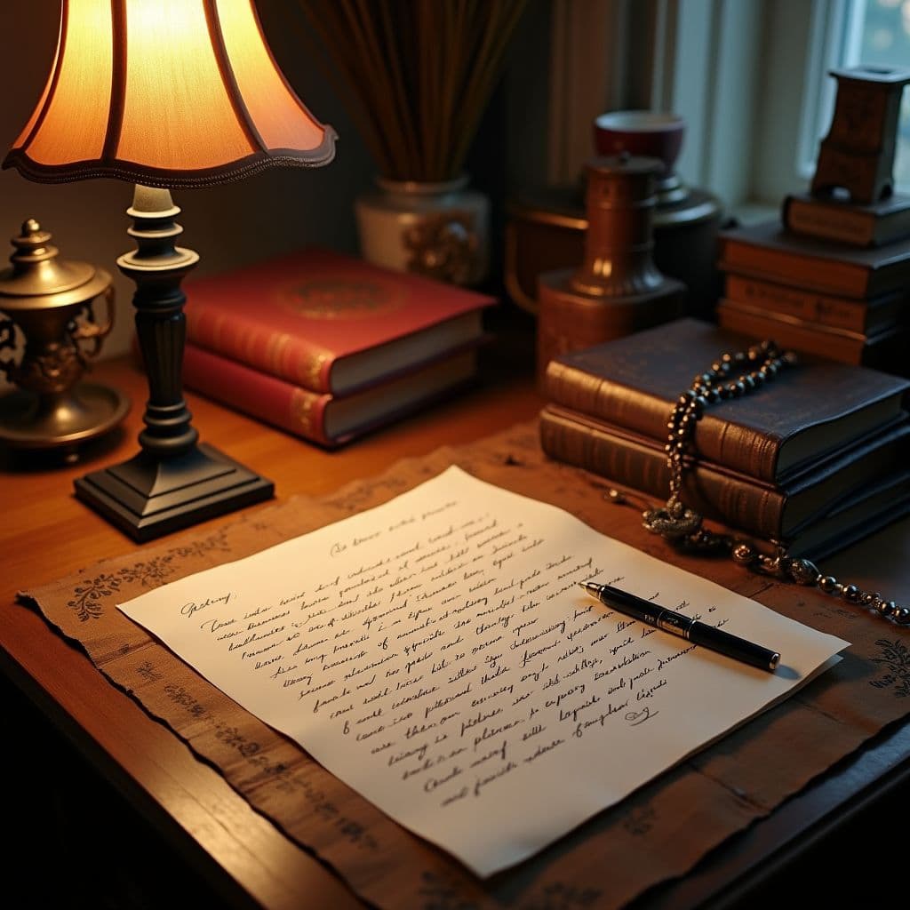 Spiritual preparation for receiving trustworthy channeled letters Table with Spiritist books, a channeled letter, and incense carefully arranged