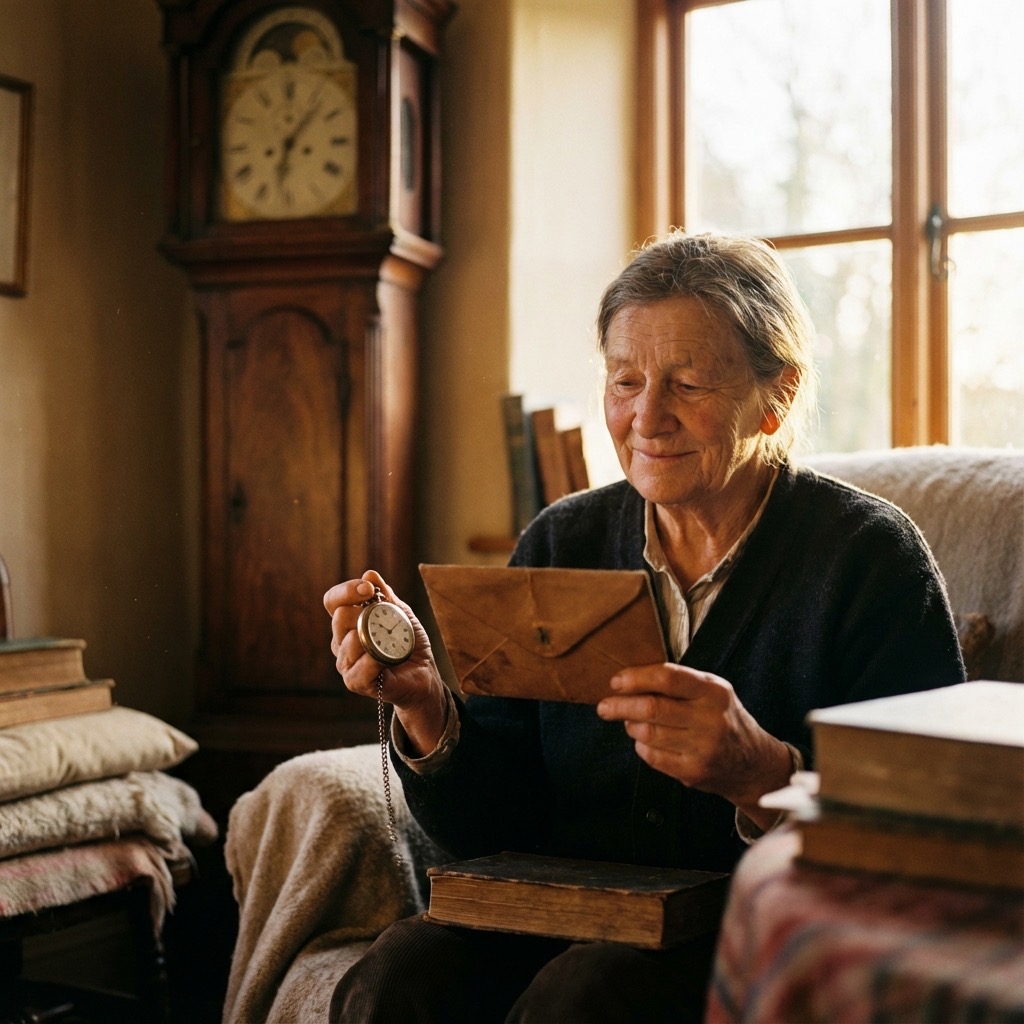 Pessoa olhando o relógio com um envelope nas mãos e expressão de esperança